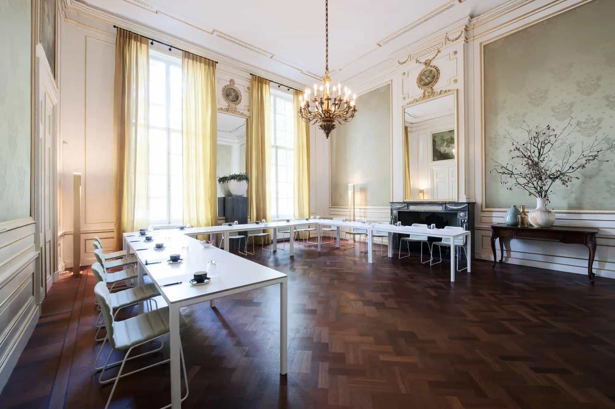 A Meeting room with big curtains